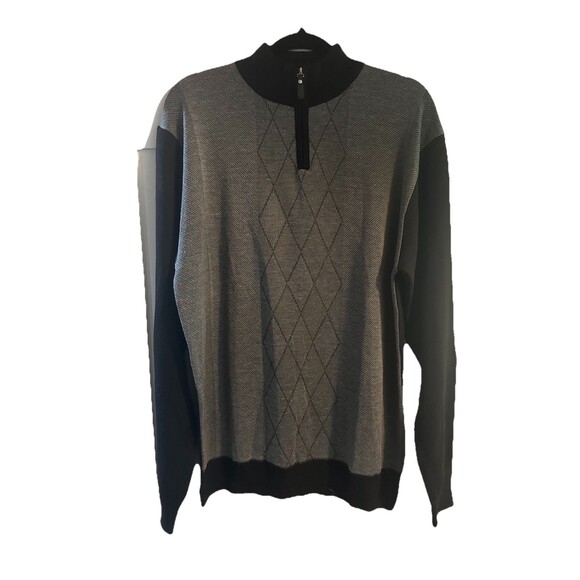Studio By Omega Vintage Pullover Sweater Black & Gray Argyle 1/4 Zip Men’s L - Picture 4 of 8
